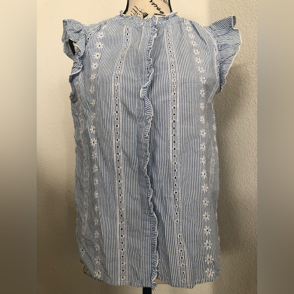 Loft Blue And White Striped Sleeveless Top SP